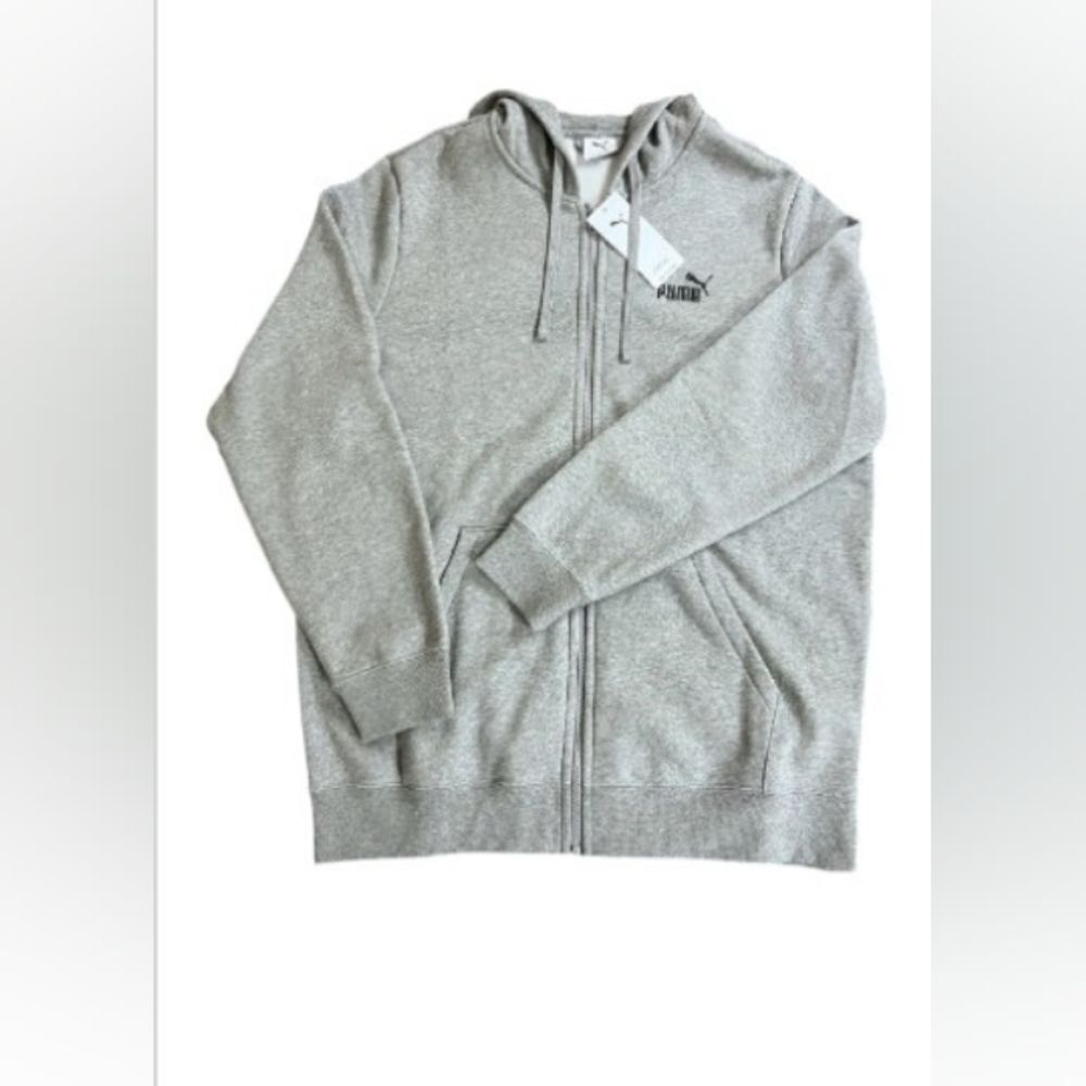 Puma Men’s Light Gray Full-Zip Hoodie Jacket Kangaroo Pockets New XL